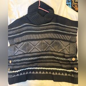 One Size Cozy Black and Gray Turtleneck Sweater